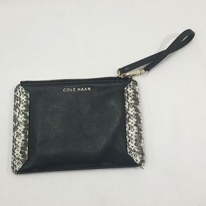 Cole Haan Fallon wristlet black leather with snake print trim NWOT